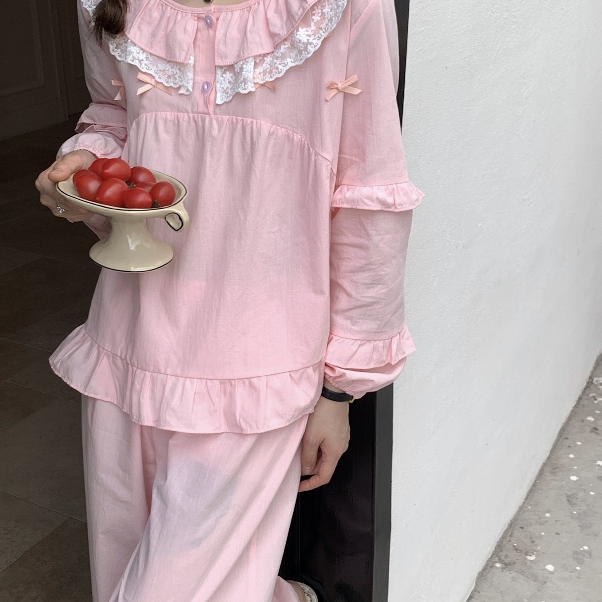 91家纺网 家纺一手货源 找家纺 （总）妍景家居生活馆 2025新款木耳边蕾丝圆领套装