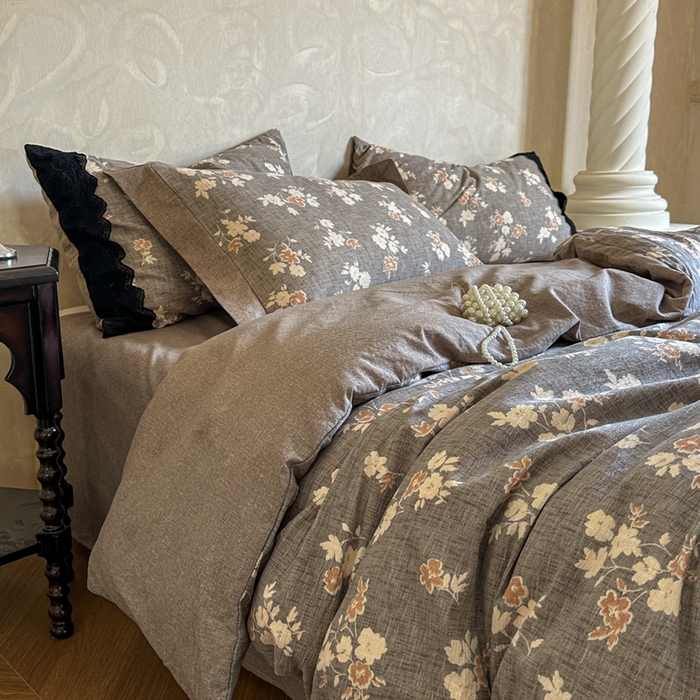 91家纺网 家纺一手货源 找家纺 （总）繁花家居 2025秋冬磨毛复古亚麻棉麻提花超软四件套