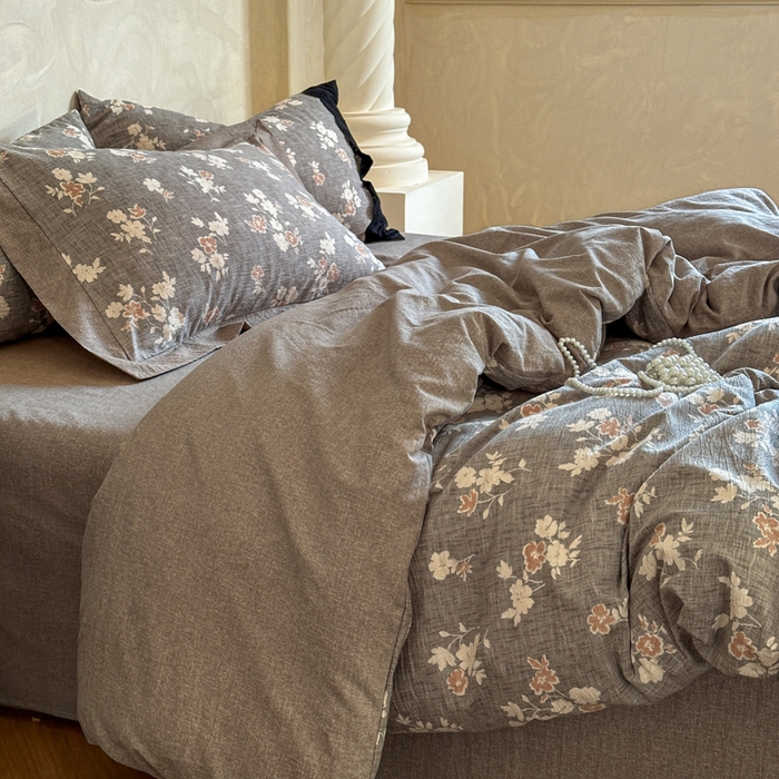 91家纺网 家纺一手货源 找家纺 （总）繁花家居 2025秋冬磨毛复古亚麻棉麻提花超软四件套