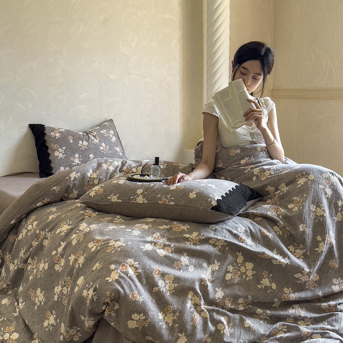 91家纺网 家纺一手货源 找家纺 （总）繁花家居 2025秋冬磨毛复古亚麻棉麻提花超软四件套