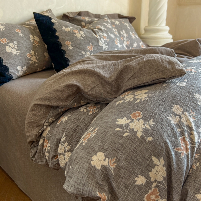 91家纺网 家纺一手货源 找家纺 繁花家居 2025秋冬磨毛复古亚麻棉麻提花超软四件套 古咖芳华