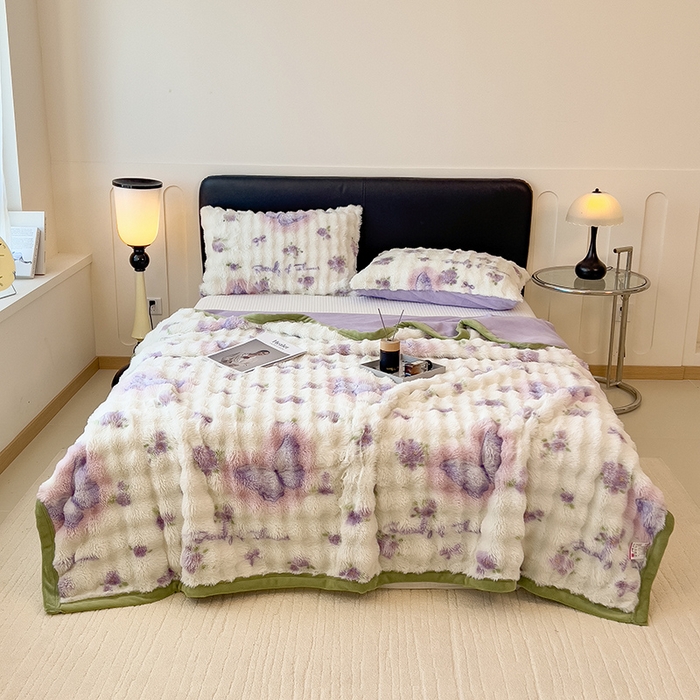 91家纺网 家纺一手货源 找家纺 摩妮卡 2025新款600克大泡泡兔毛复合毛毯牛奶绒