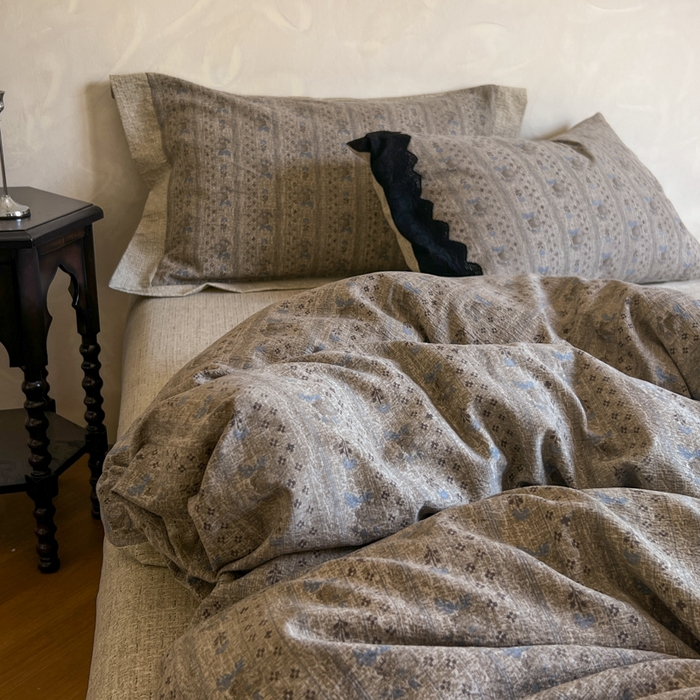 91家纺网 家纺一手货源 找家纺 繁花家居 2025秋冬磨毛复古亚麻棉麻提花超软四件套 古纹雅韵