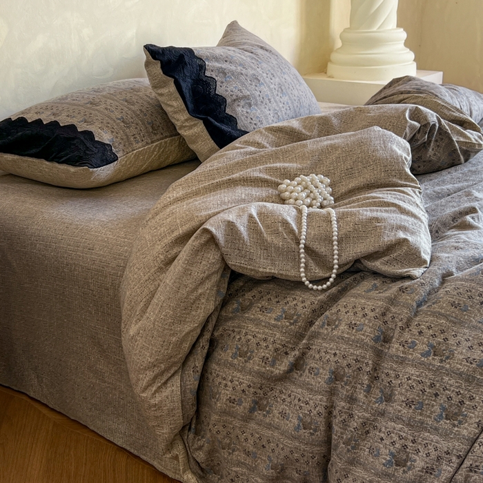 繁花家居 2025秋冬磨毛复古亚麻棉麻提花超软四件套 古纹雅韵