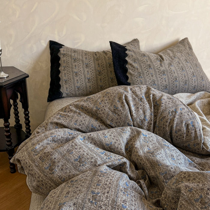 91家纺网 家纺一手货源 找家纺 繁花家居 2025秋冬磨毛复古亚麻棉麻提花超软四件套 古纹雅韵