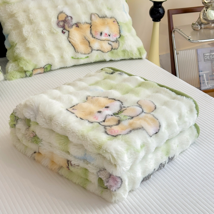 91家纺网 家纺一手货源 找家纺 摩妮卡 2025新款热款直播600克大泡泡兔毛复合毛毯牛奶绒 萌物来袭