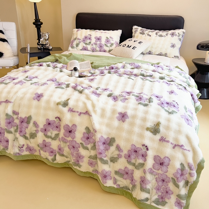 91家纺网 家纺一手货源 找家纺 摩妮卡 2025新款热款直播600克大泡泡兔毛复合毛毯牛奶绒 暗香紫苑