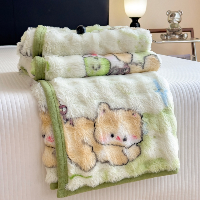 91家纺网 家纺一手货源 找家纺 摩妮卡 2025新款热款直播600克大泡泡兔毛复合毛毯牛奶绒 萌物来袭