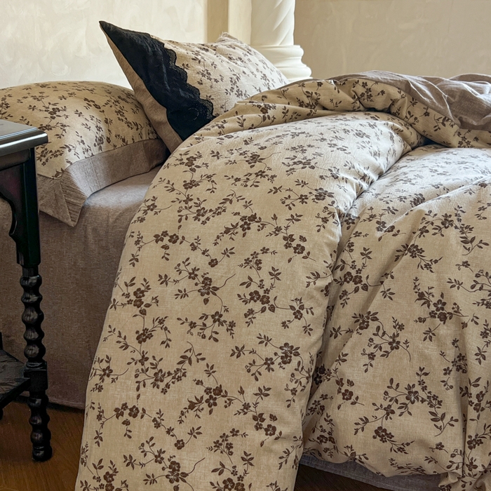 91家纺网 家纺一手货源 找家纺 繁花家居 2025秋冬磨毛复古亚麻棉麻提花超软四件套 古韵芳菲