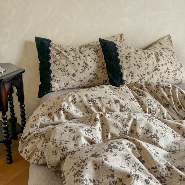 91家纺网 家纺一手货源 找家纺 繁花家居 2025秋冬磨毛复古亚麻棉麻提花超软四件套 古韵芳菲