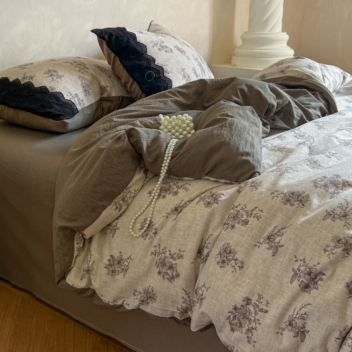 繁花家居 2025秋冬磨毛复古亚麻棉麻提花超软四件套 素锦花漾