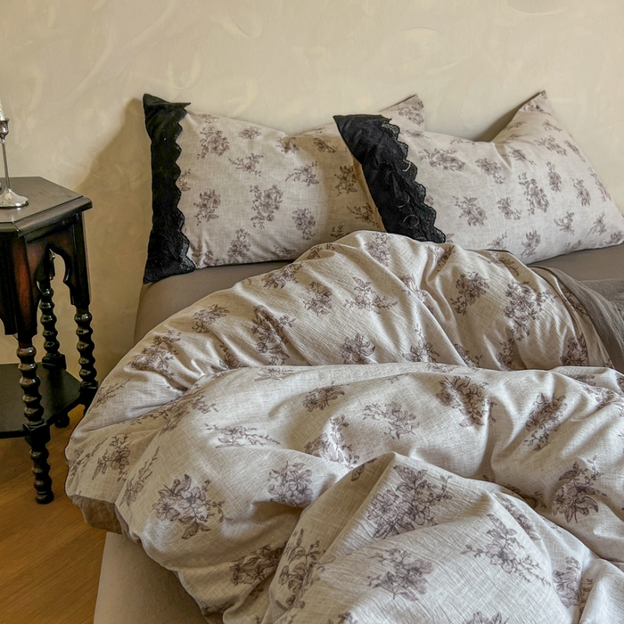 91家纺网 家纺一手货源 找家纺 繁花家居 2025秋冬磨毛复古亚麻棉麻提花超软四件套 素锦花漾