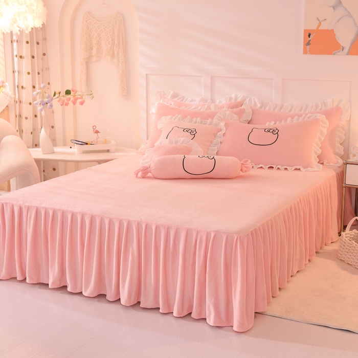 91家纺网 家纺一手货源 找家纺 绒世界 2025新款高端牛奶绒卡通刺绣牛奶绒四件套 美美猫-粉