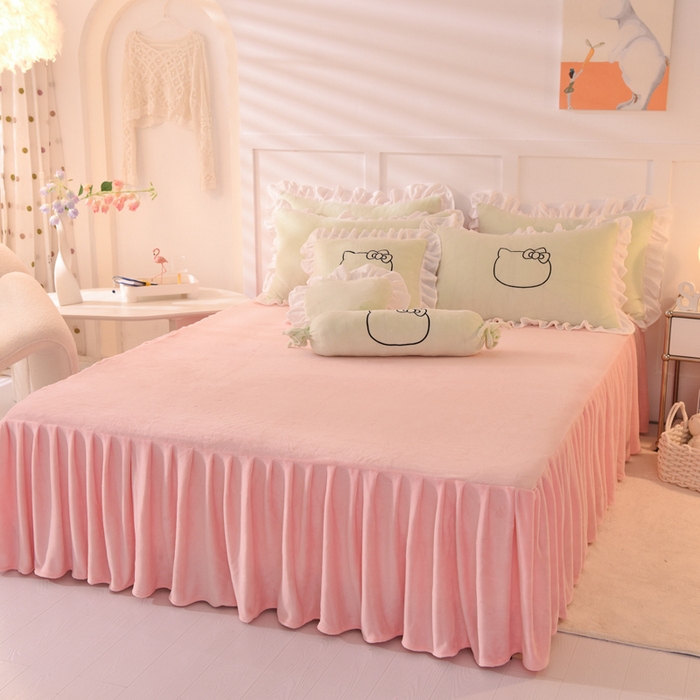 91家纺网 家纺一手货源 找家纺 绒世界 2025新款高端牛奶绒卡通刺绣牛奶绒四件套 美美猫-抹茶拼粉