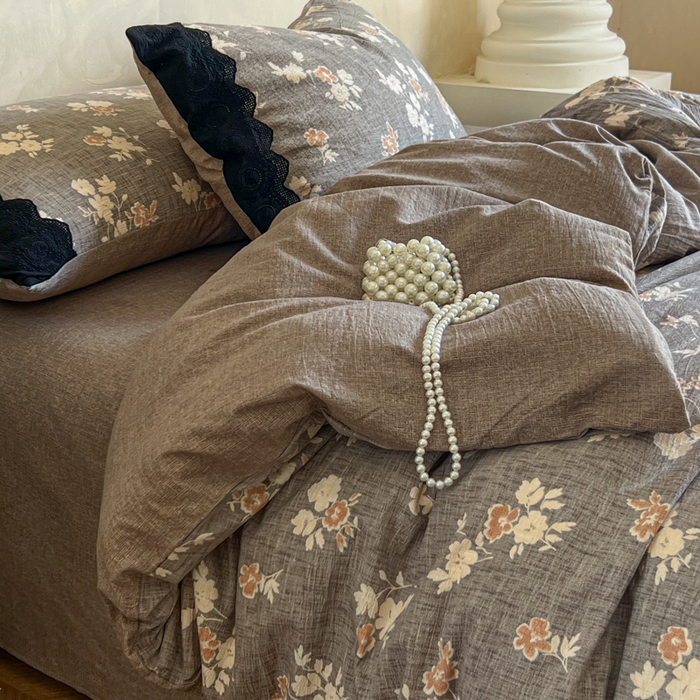 91家纺网 家纺一手货源 找家纺 （总）繁花家居 2025秋冬磨毛复古亚麻棉麻提花超软四件套