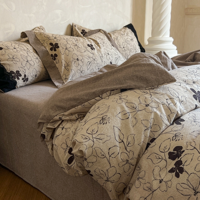 91家纺网 家纺一手货源 找家纺 （总）繁花家居 2025秋冬磨毛复古亚麻棉麻提花超软四件套