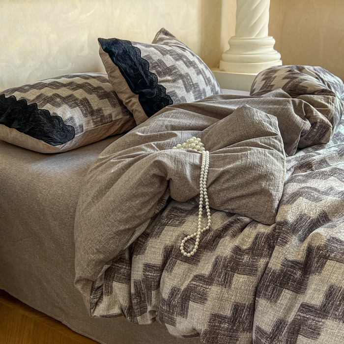 91家纺网 家纺一手货源 找家纺 （总）繁花家居 2025秋冬磨毛复古亚麻棉麻提花超软四件套