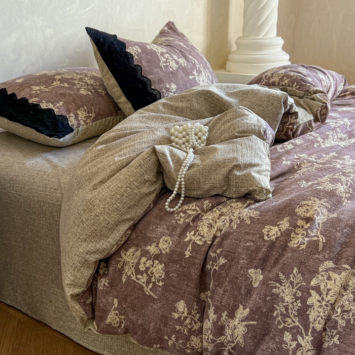 91家纺网 家纺一手货源 找家纺 （总）繁花家居 2025秋冬磨毛复古亚麻棉麻提花超软四件套