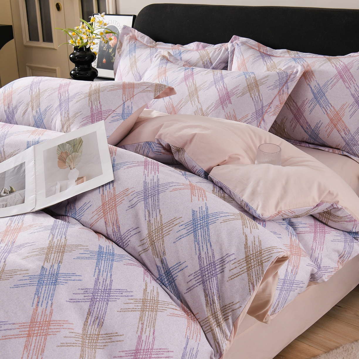 91家纺网 家纺一手货源 找家纺 金昱纺 2025新款法式加厚全棉纯棉磨毛四件套 西恩-灰