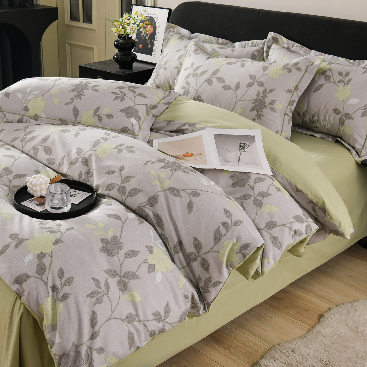 91家纺网 家纺一手货源 找家纺 金昱纺 2025新款法式加厚全棉纯棉磨毛四件套 贝加尔-咖