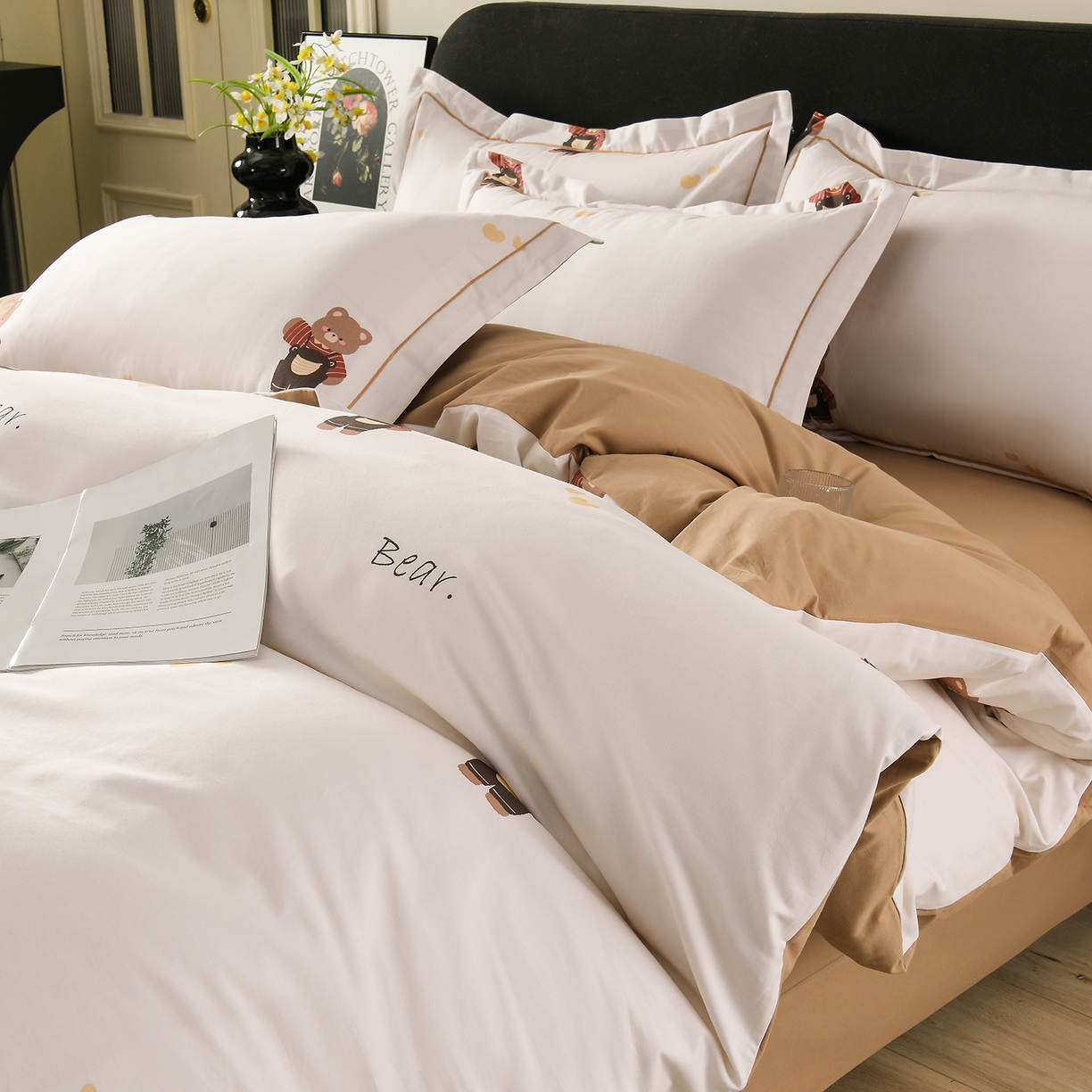 金昱纺 2025新款法式加厚全棉纯棉磨毛四件套 口袋熊