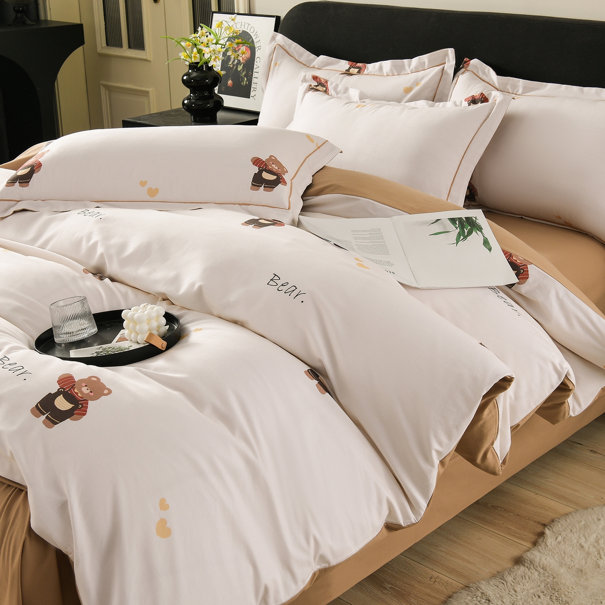 91家纺网 家纺一手货源 找家纺 金昱纺 2025新款法式加厚全棉纯棉磨毛四件套 口袋熊