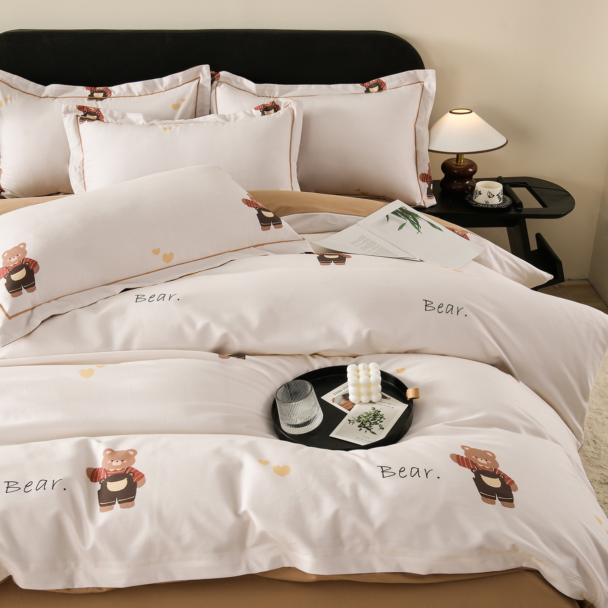 91家纺网 家纺一手货源 找家纺 金昱纺 2025新款法式加厚全棉纯棉磨毛四件套 口袋熊