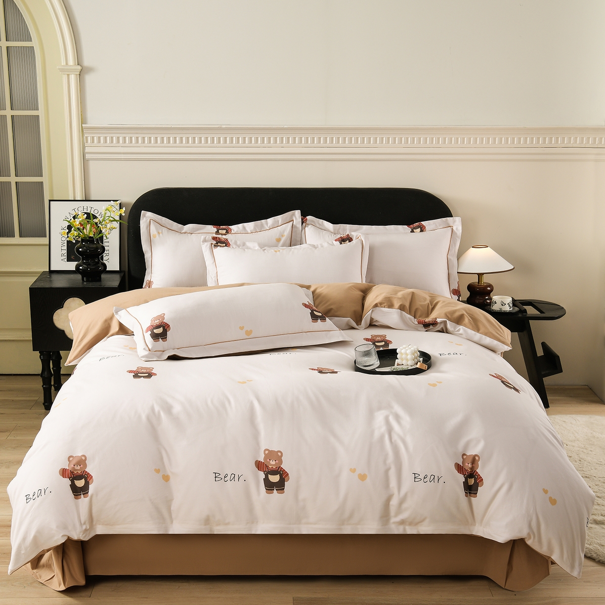 91家纺网 家纺一手货源 找家纺 金昱纺 2025新款法式加厚全棉纯棉磨毛四件套 口袋熊