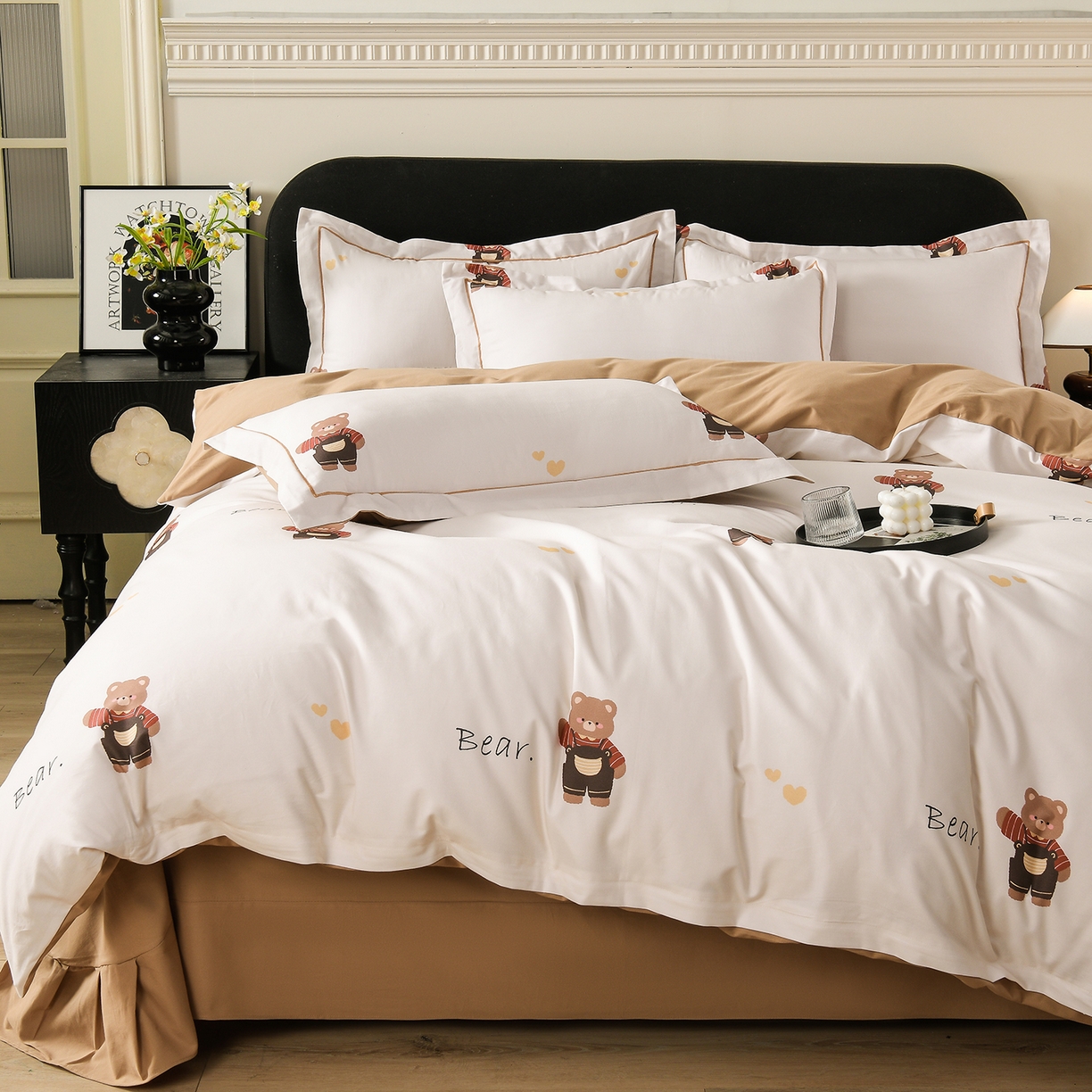 91家纺网 家纺一手货源 找家纺 金昱纺 2025新款法式加厚全棉纯棉磨毛四件套 口袋熊