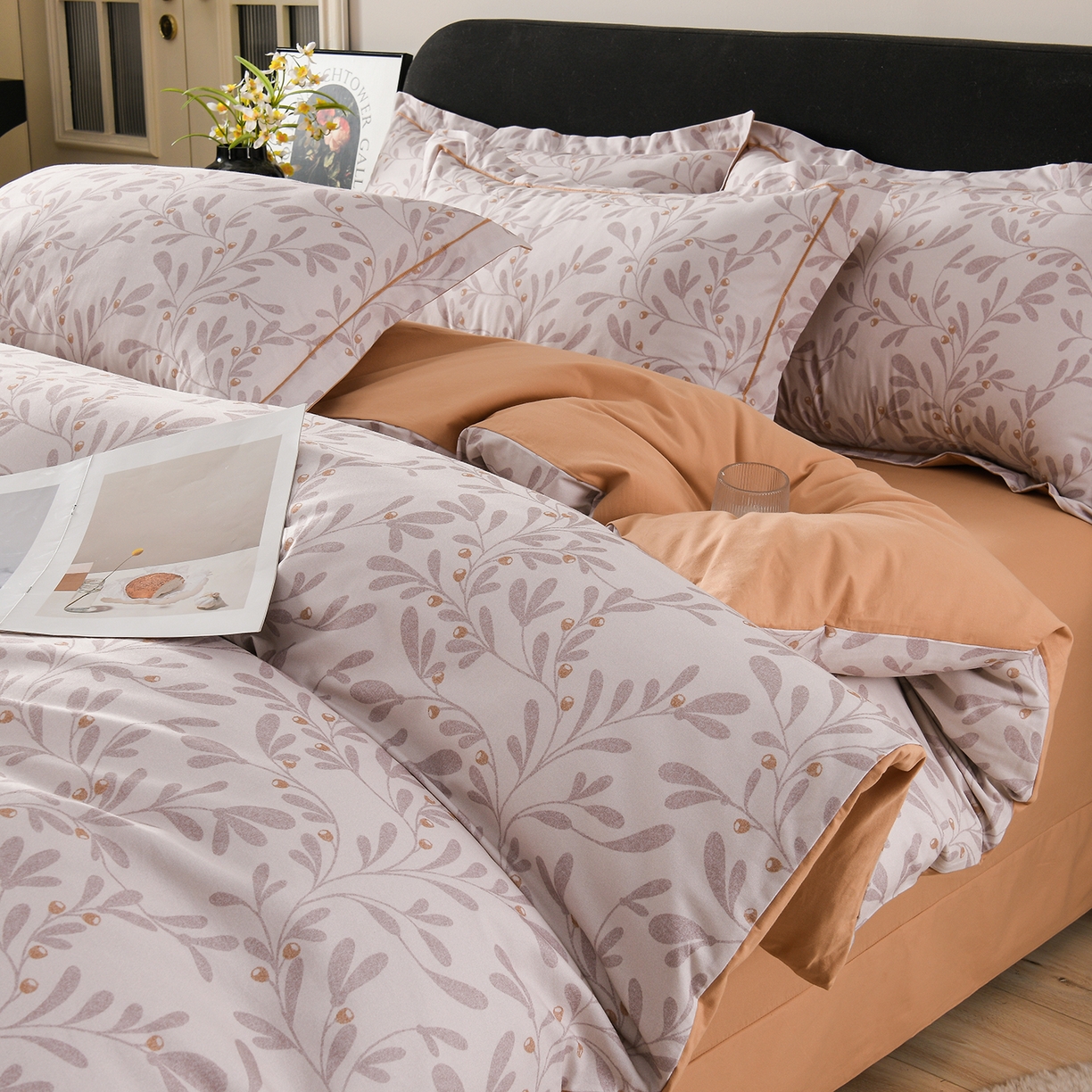 金昱纺 2025新款法式加厚全棉纯棉磨毛四件套 美娜-咖