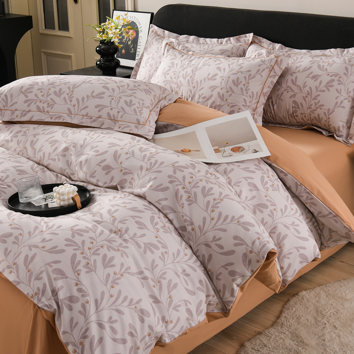 91家纺网 家纺一手货源 找家纺 金昱纺 2025新款法式加厚全棉纯棉磨毛四件套 美娜-咖