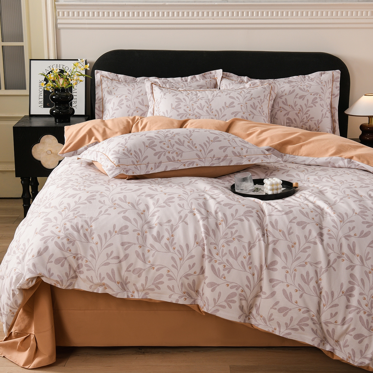 91家纺网 家纺一手货源 找家纺 金昱纺 2025新款法式加厚全棉纯棉磨毛四件套 美娜-咖