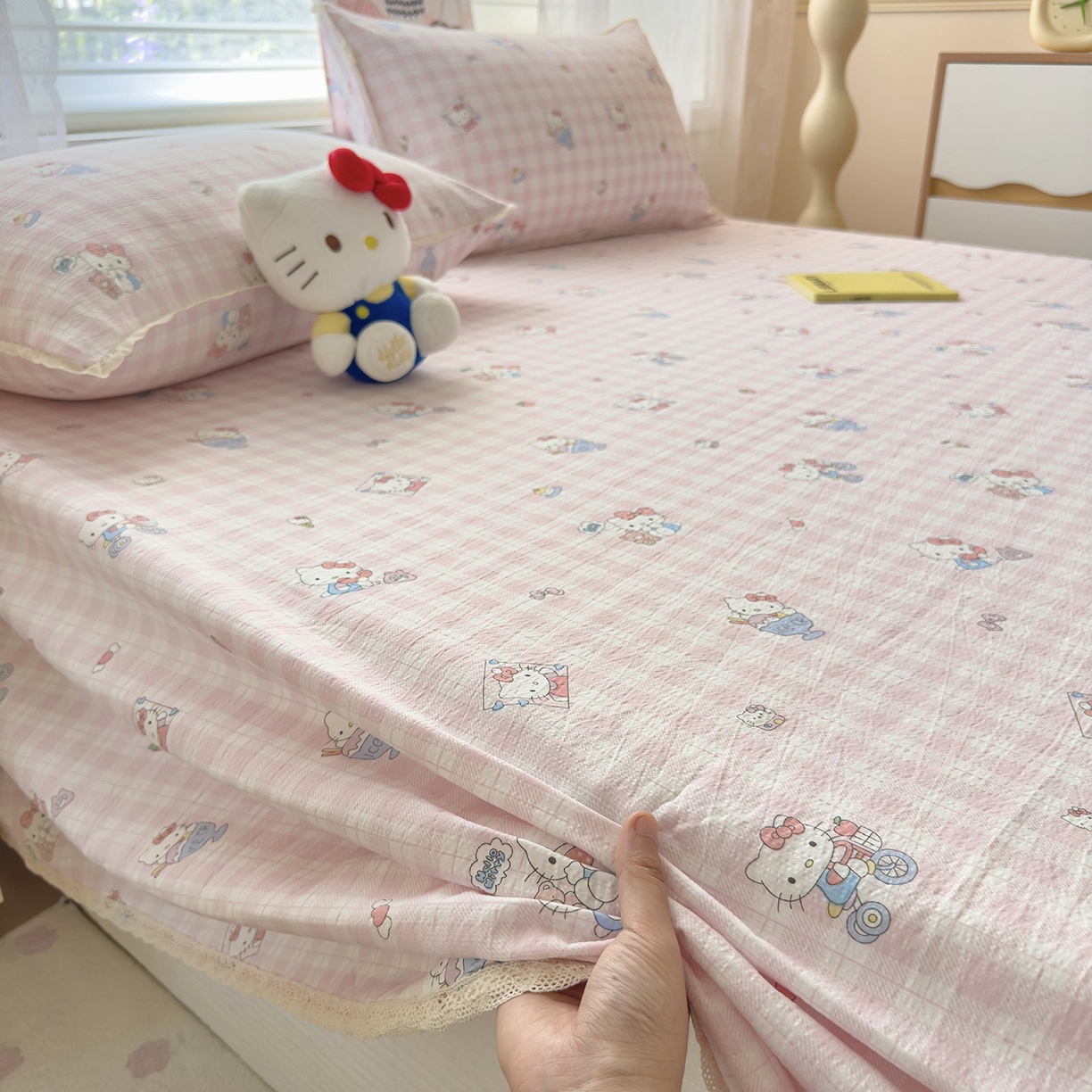 91家纺网 家纺一手货源 找家纺 （总）梦庭帛美 2025新款高克重110克云感提花皱皱纱正版三丽鸥床单