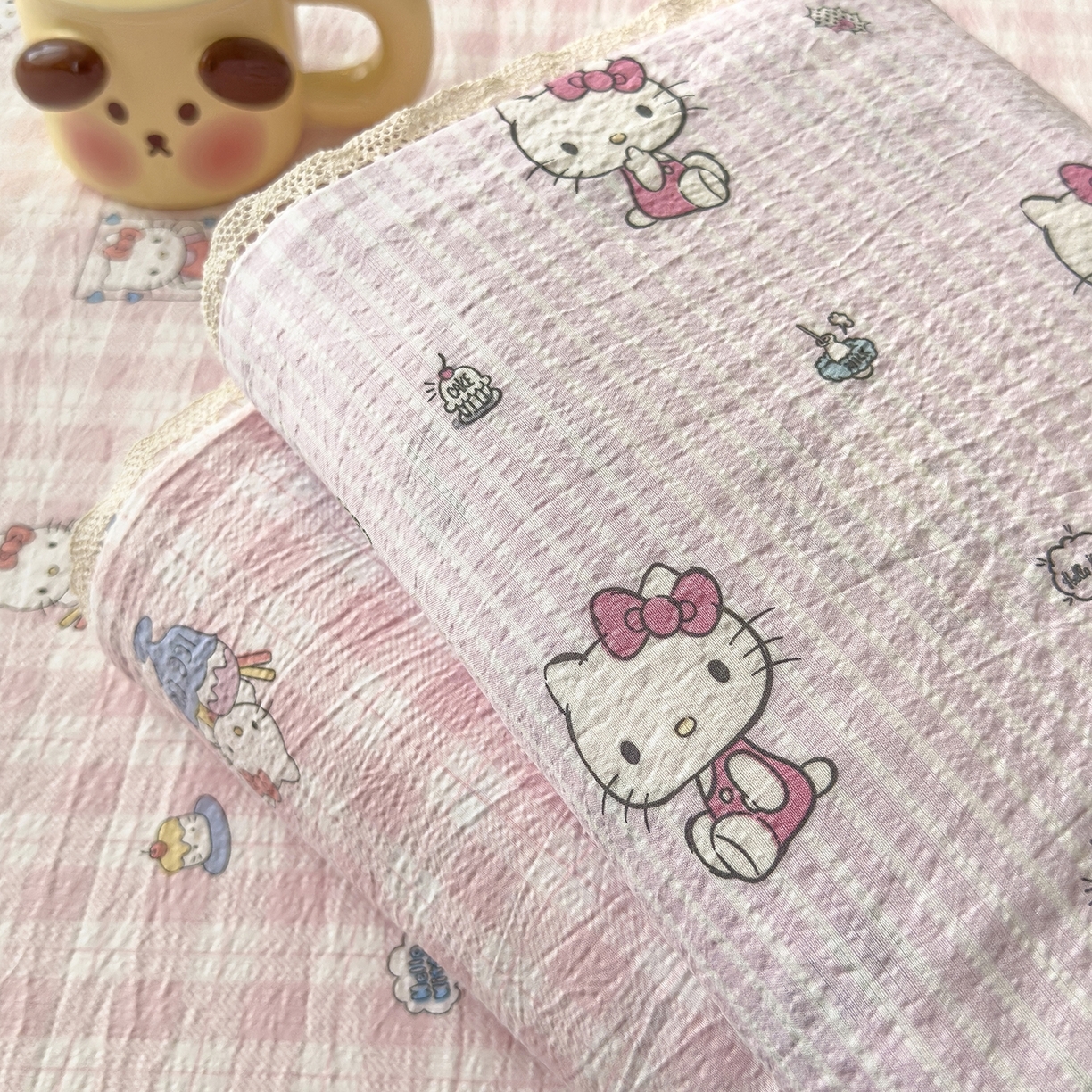 91家纺网 家纺一手货源 找家纺 （总）梦庭帛美 2025新款高克重110克云感提花皱皱纱正版三丽鸥床单