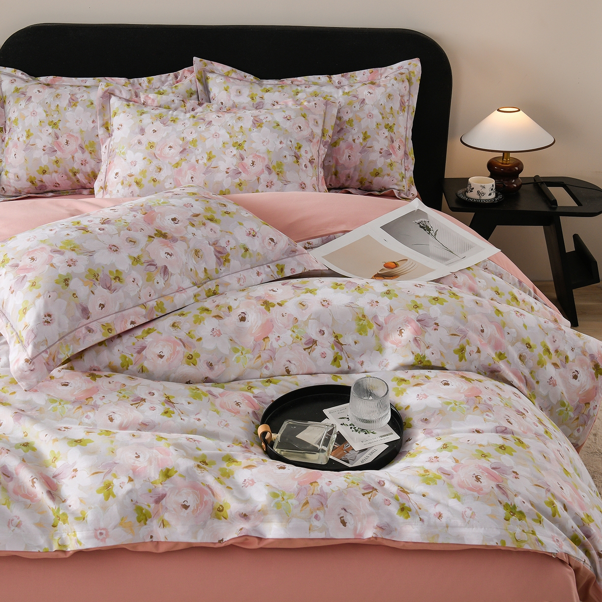 91家纺网 家纺一手货源 找家纺 金昱纺 2025新款法式加厚全棉纯棉磨毛四件套 木槿花庭-粉