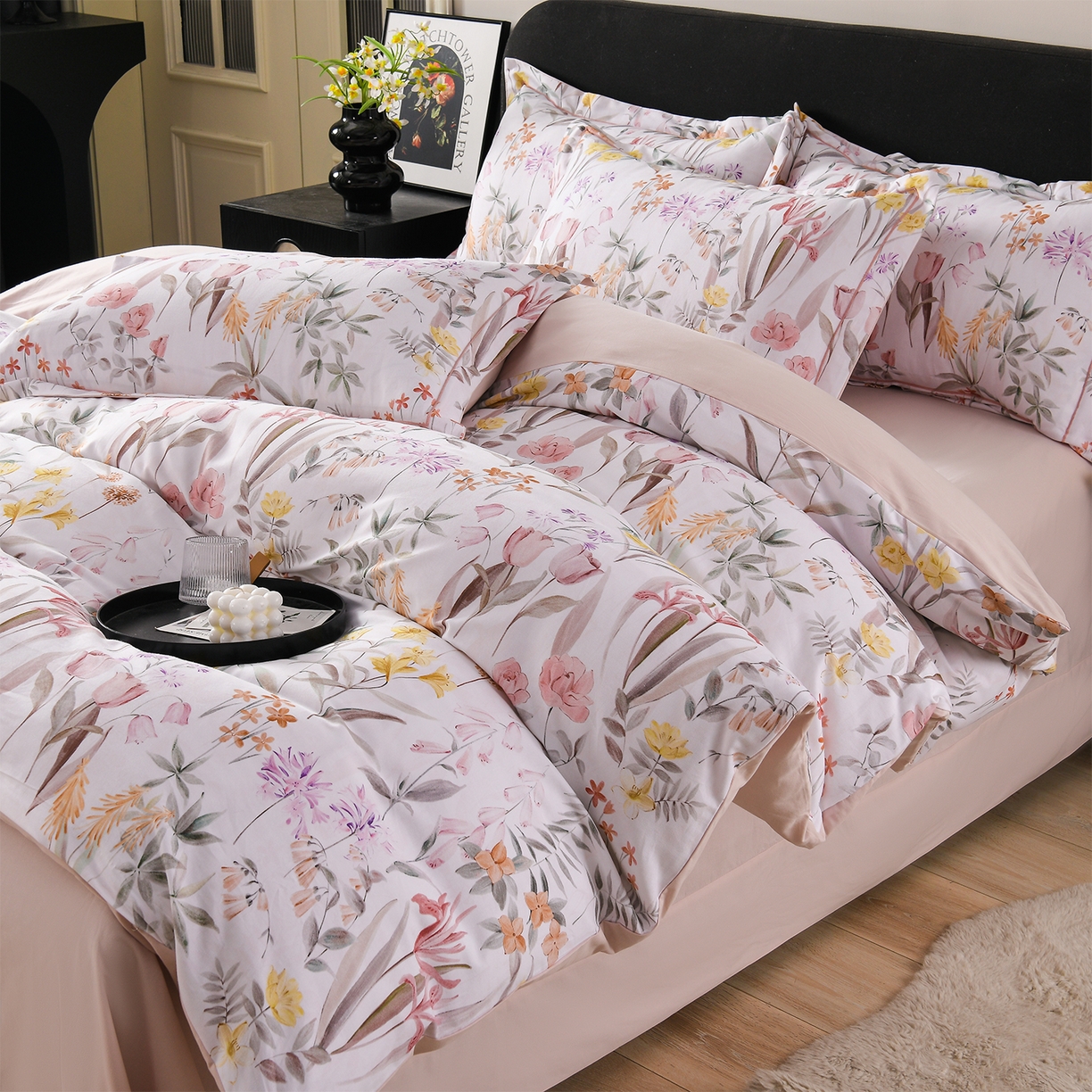 91家纺网 家纺一手货源 找家纺 金昱纺 2025新款法式加厚全棉纯棉磨毛四件套 凝香玉露-粉