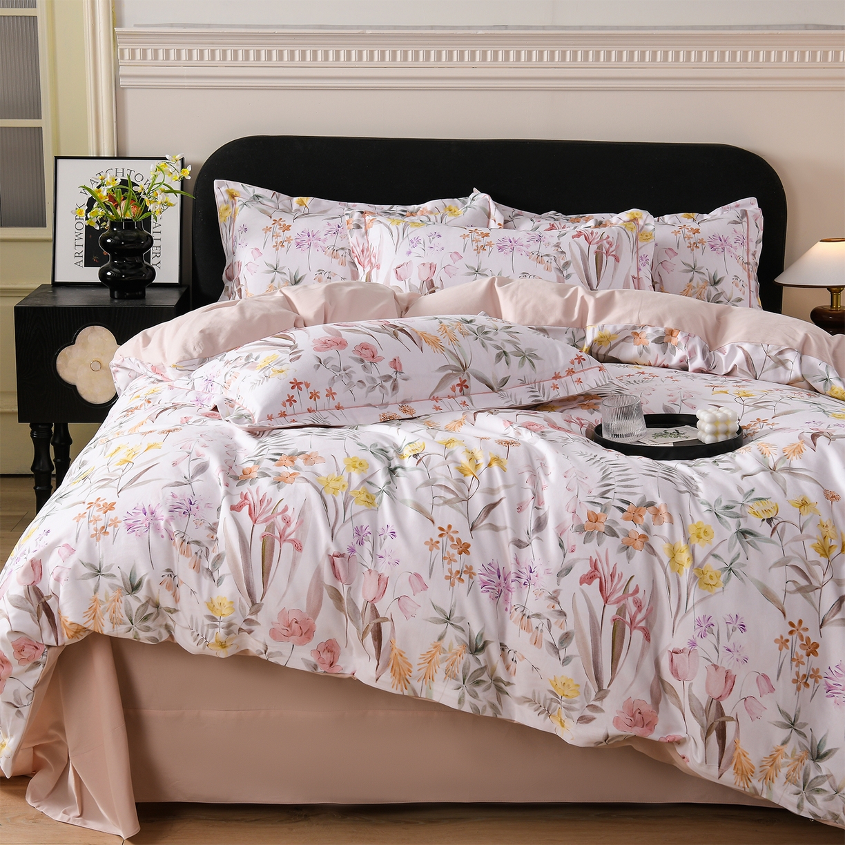 91家纺网 家纺一手货源 找家纺 金昱纺 2025新款法式加厚全棉纯棉磨毛四件套 凝香玉露-粉