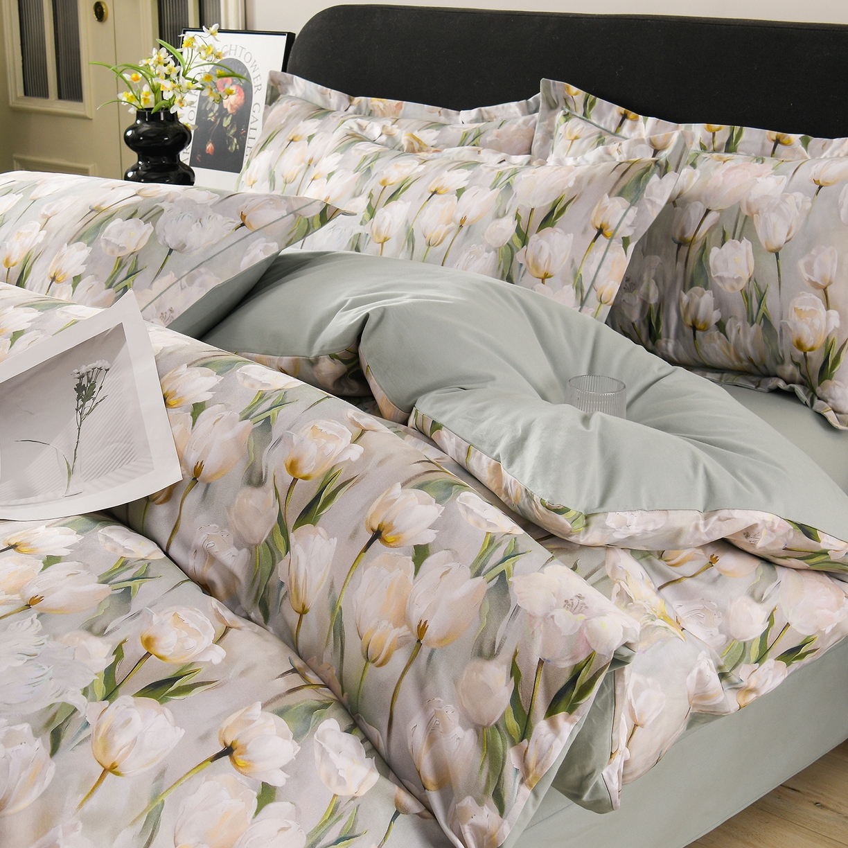 金昱纺 2025新款法式加厚全棉纯棉磨毛四件套 束漫-绿