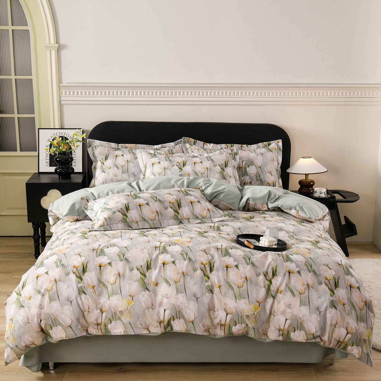 91家纺网 家纺一手货源 找家纺 金昱纺 2025新款法式加厚全棉纯棉磨毛四件套 束漫-绿