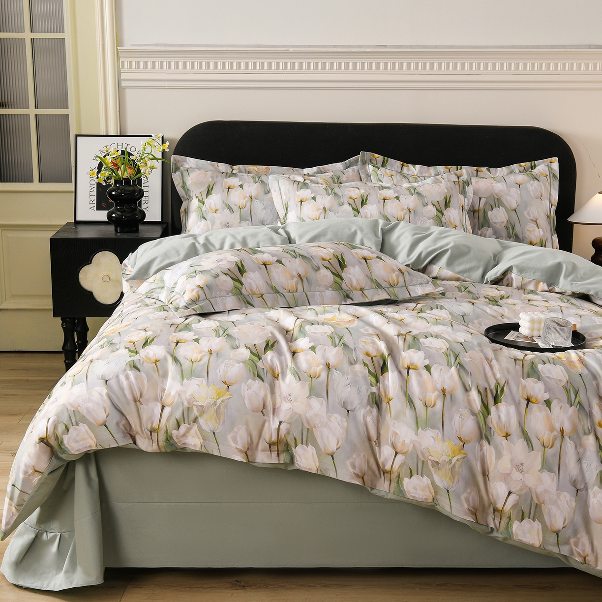 91家纺网 家纺一手货源 找家纺 金昱纺 2025新款法式加厚全棉纯棉磨毛四件套 束漫-绿