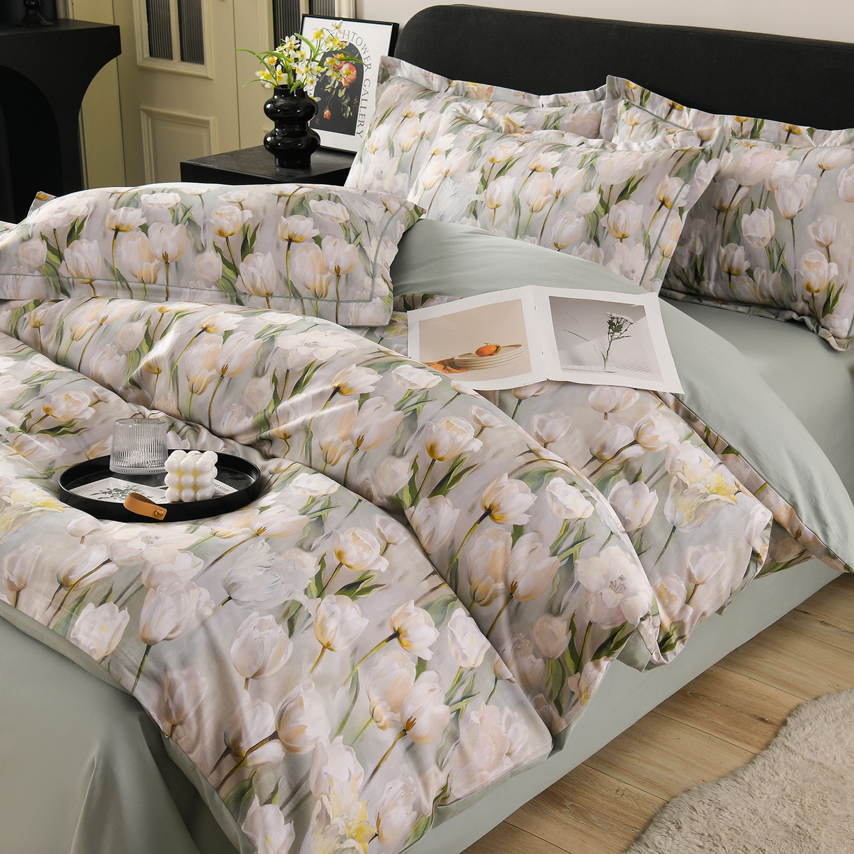 91家纺网 家纺一手货源 找家纺 金昱纺 2025新款法式加厚全棉纯棉磨毛四件套 束漫-绿