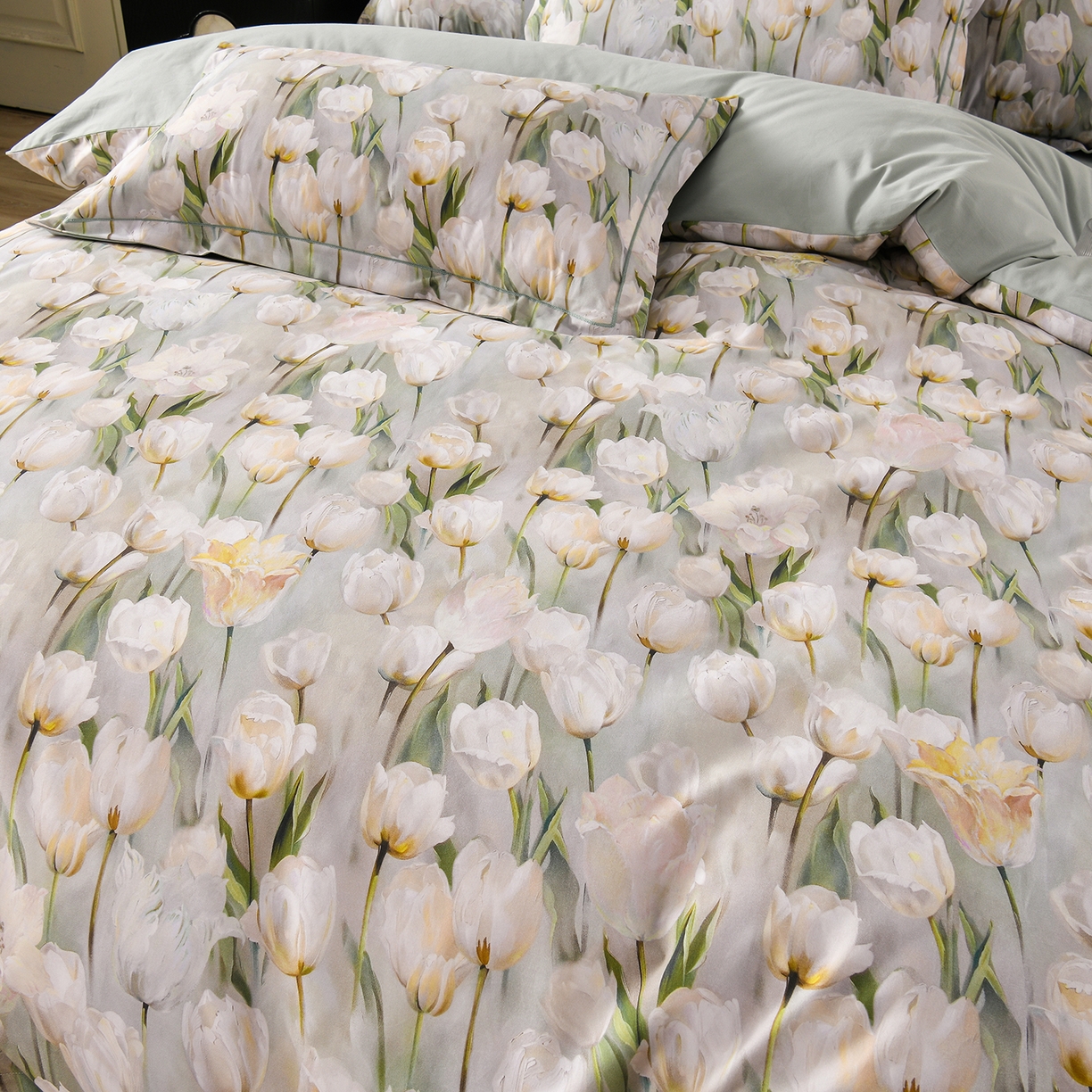 91家纺网 家纺一手货源 找家纺 金昱纺 2025新款法式加厚全棉纯棉磨毛四件套 束漫-绿