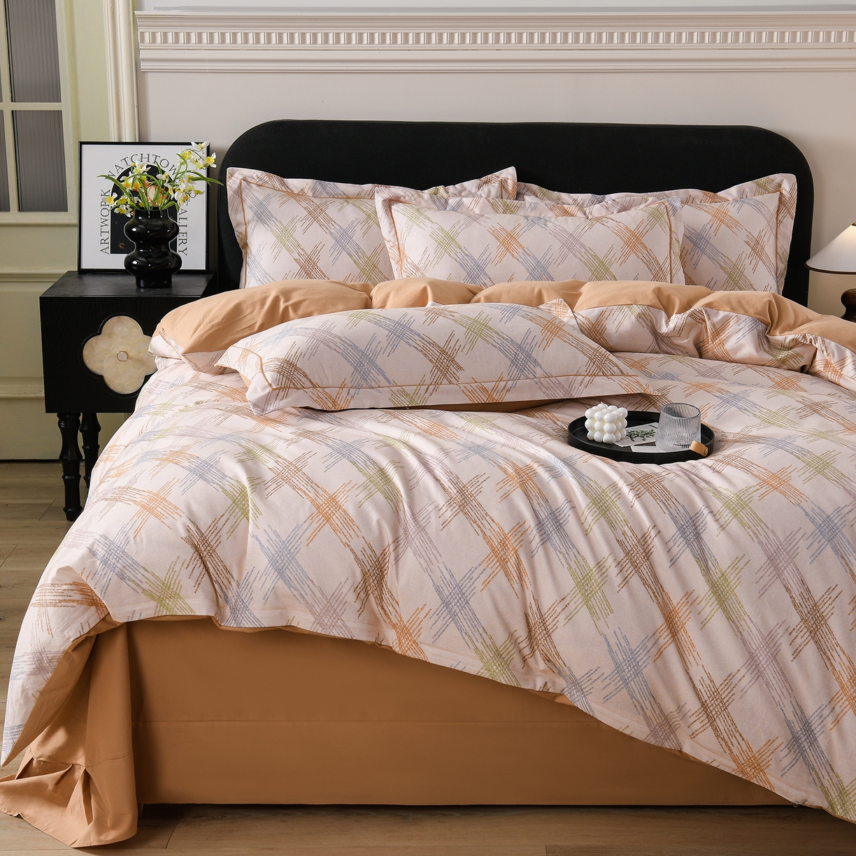 91家纺网 家纺一手货源 找家纺 金昱纺 2025新款法式加厚全棉纯棉磨毛四件套 西恩-黄