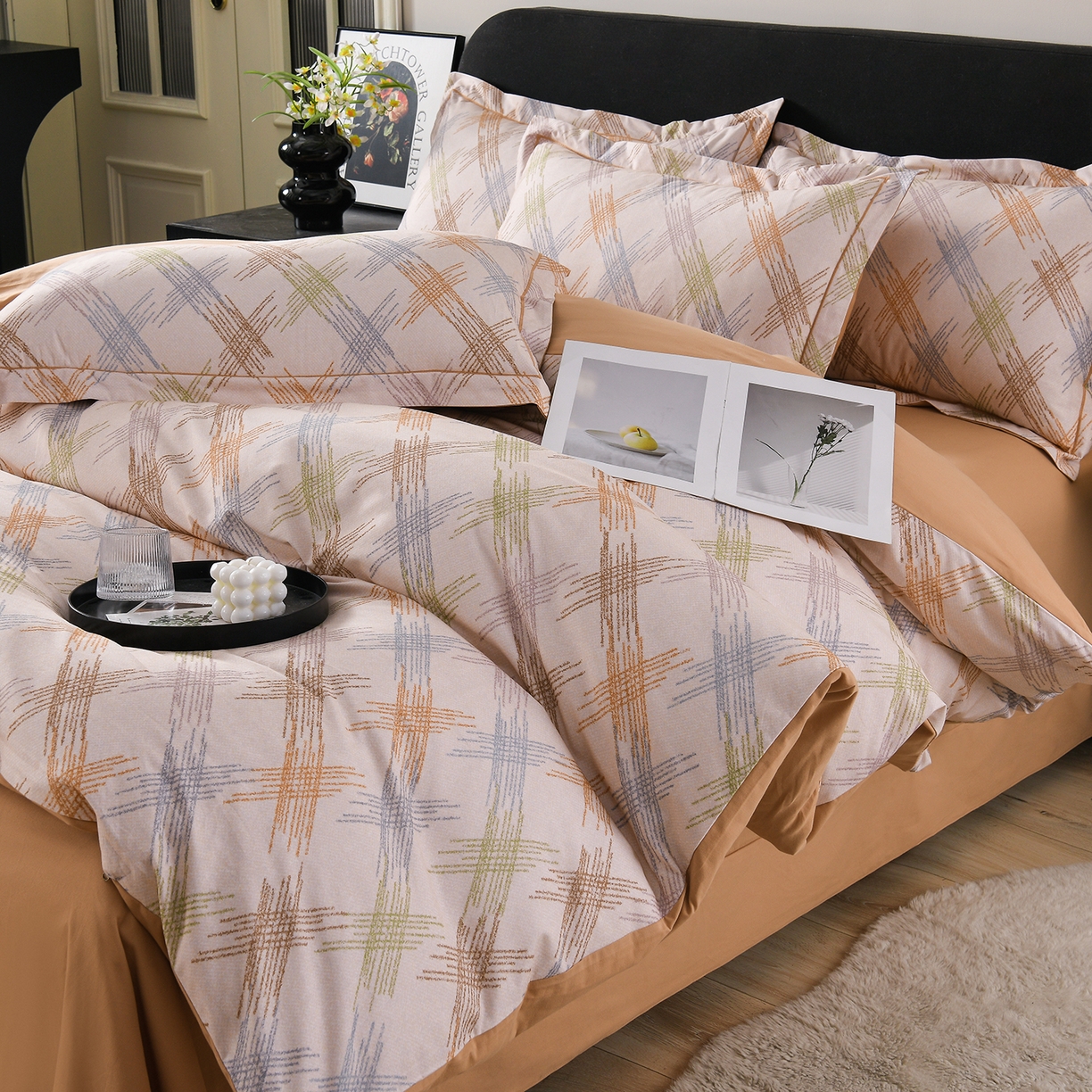 91家纺网 家纺一手货源 找家纺 金昱纺 2025新款法式加厚全棉纯棉磨毛四件套 西恩-黄