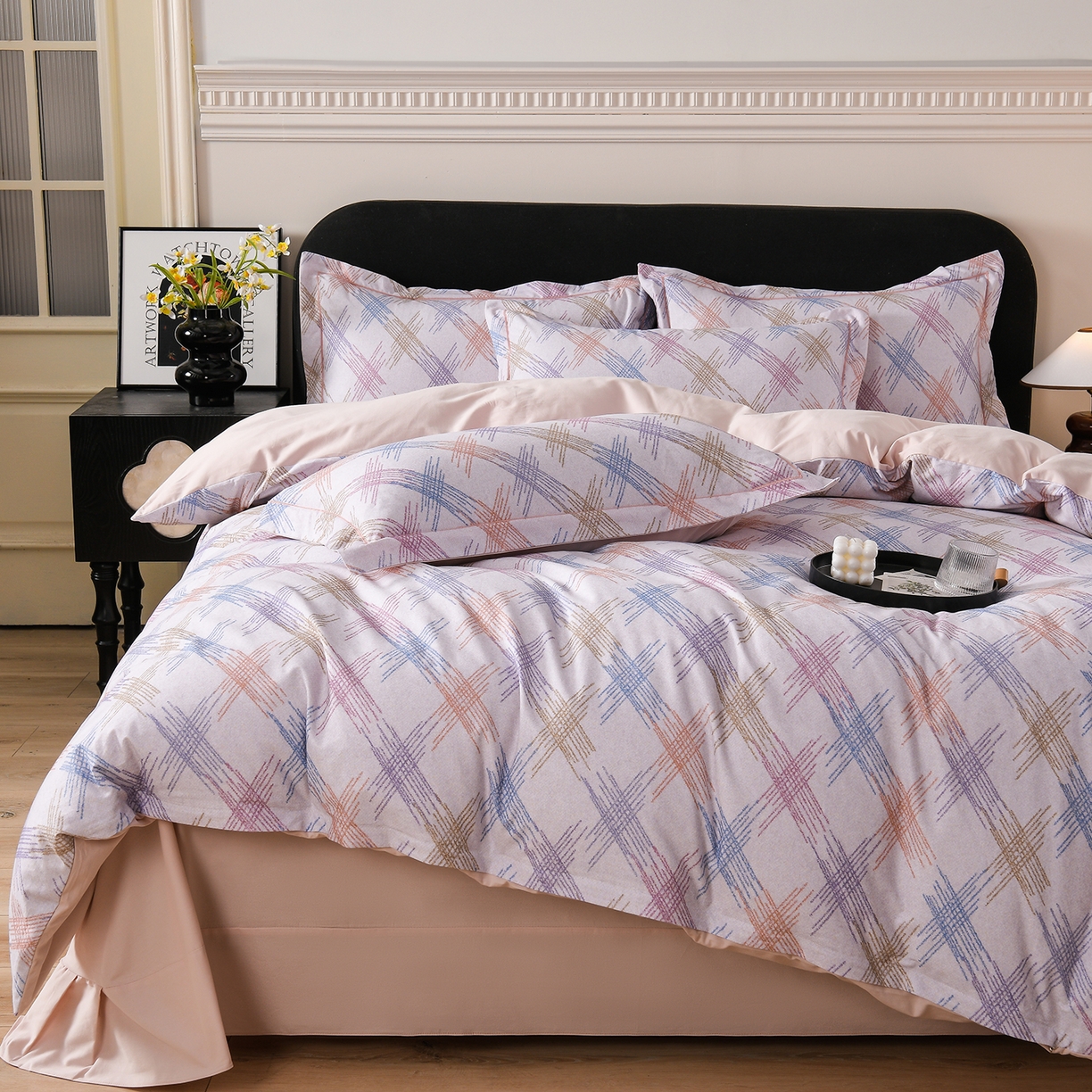 91家纺网 家纺一手货源 找家纺 金昱纺 2025新款法式加厚全棉纯棉磨毛四件套 西恩-灰