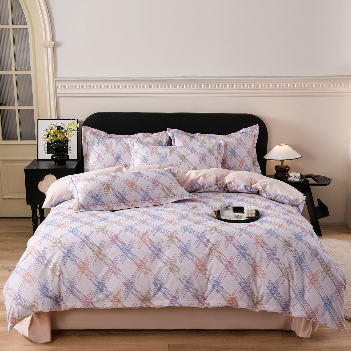 91家纺网 家纺一手货源 找家纺 金昱纺 2025新款法式加厚全棉纯棉磨毛四件套 西恩-灰