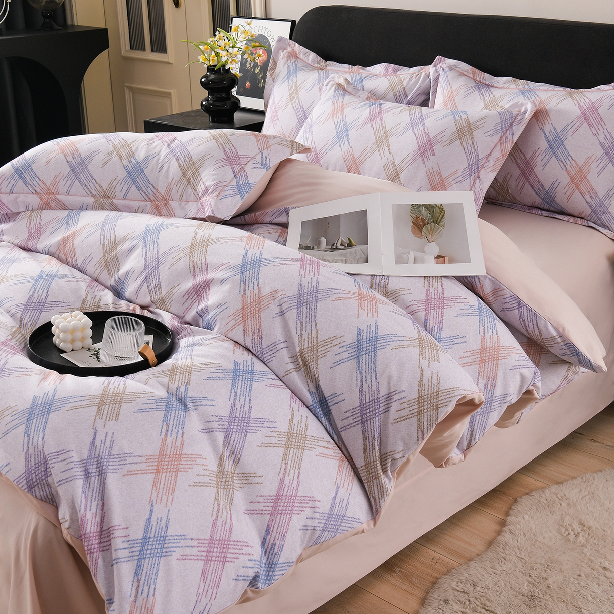 91家纺网 家纺一手货源 找家纺 金昱纺 2025新款法式加厚全棉纯棉磨毛四件套 西恩-灰