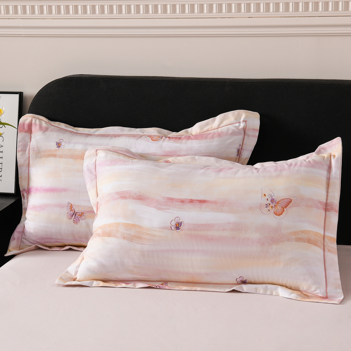 91家纺网 家纺一手货源 找家纺 金昱纺 2025新款法式加厚全棉纯棉磨毛四件套 星河蝶影-粉