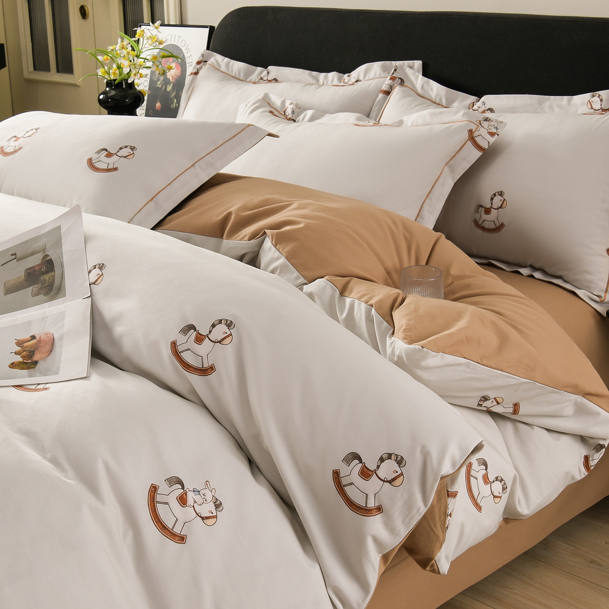 金昱纺 2025新款法式加厚全棉纯棉磨毛四件套 摇摇马