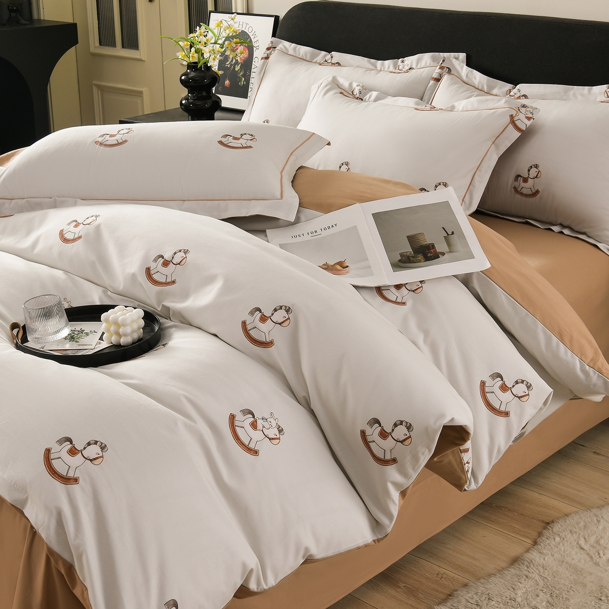 91家纺网 家纺一手货源 找家纺 金昱纺 2025新款法式加厚全棉纯棉磨毛四件套 摇摇马